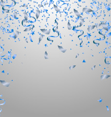 Blue confetti and streamers celebration isolated