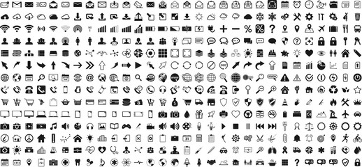 Black web business technology icons set