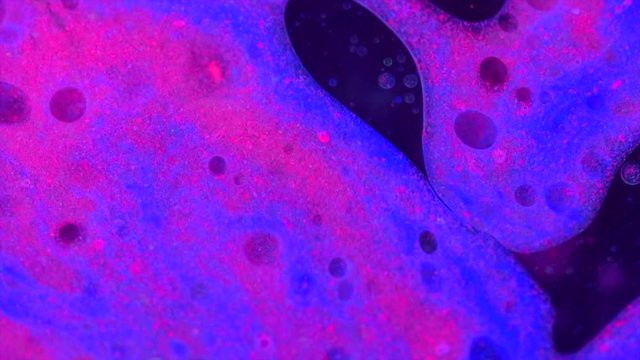 Abstract colorful background with bright bubbles of vivid paint. Multicolored colorful ink bubbles moving underwater closeup. 4K UHD video footage. 3840X2160