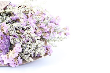 Nature, spring or summer background concept : Bouquet of dried wild flowers on white background with copy space, ready for adding or mock up