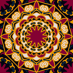 Seamless pattern moroccan ornament. Floral textile print. Islamic vector design. Oriental background with mandalas. Stained glass vitrage.