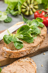 Wholegrain bread with pate and salad