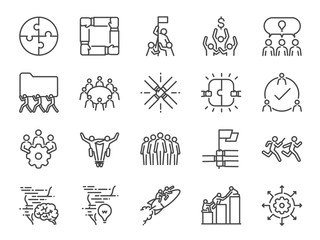Naklejka premium Teamwork icon set. Included the icons as company, collaboration, participation, success, together, business, unity, people and more