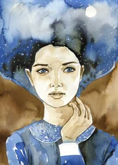 Photo sur Plexiglas Inspiration picturale Portrait d& 39 une femme à l& 39 aquarelle.