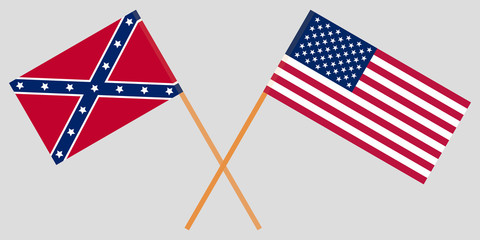 USA. North and South. Union and confederate flags crossed.  Vector