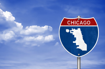 Chicago in Illinois - road sign map