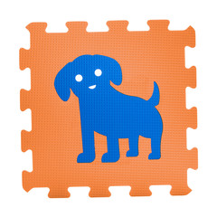 Colourful dog puzzle. Animal puzzle piece isolated on white background. Animal learning block for children education.