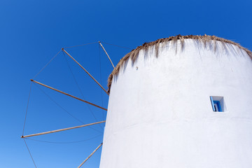 Details of traditional whitewashed windmill. Mykons island, Greece