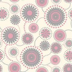 Abstract flowers seamless background. No mesh, gradient, transparency used. Objects grouped and named in English.
