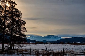 the mountains in the distance, winter landscape