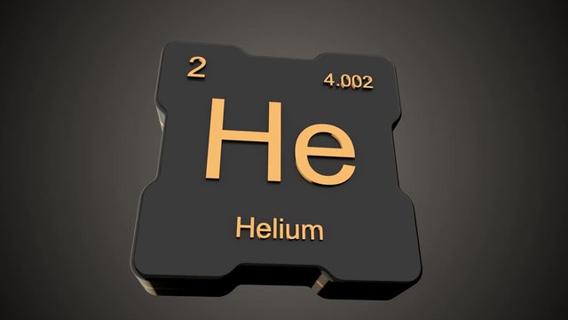 Helium element symbol from periodic table on futuristic black icon animated on dark background and chroma key green screen background