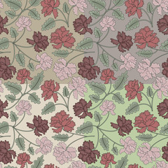 Vintage peony flowers and leaves seamless pattern. 4 variant of background color. no mesh. gradient, transparency used. Objects grouped and named in English.