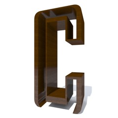 Conceptual wood or wooden brown font or type, timber or lumber industry piece isolated on white background. Educative hadwood material, smooth surface mahogany handmade sculpted 3D illustration object