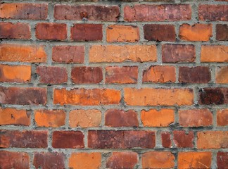 Obraz premium Old brick wall, old texture of red stone blocks closeup