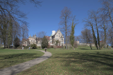 Obraz premium Schloss Lichtenstein, Baden- Württemberg, Deutschland - April 7, 2018 : Blick auf Schloss Lichtenstein.