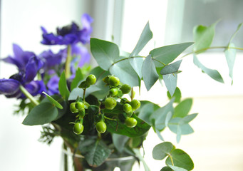 Beautiful anemones in a stylish bouquet. Close-up.
