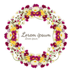 beautiful flower frame vector.Greeting card with flowers, watercolor, can be used as invitation card for wedding, birthday and other holiday and summer background. 