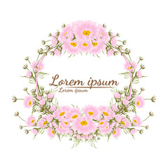 beautiful flower frame vector.Greeting card with flowers, watercolor, can be used as invitation card for wedding, birthday and other holiday and summer background. 