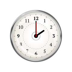 Realistic clock face showing 02-00 on white