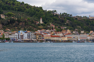 Sunny summer day at the Port of Zakynthos, Greek island in the Ionian Sea, popular tourist destination for summer holidays.