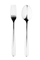 fork, spoon, cutlery on white background, isolated, clipping path