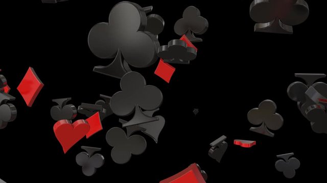 Poker card suits falling loop with alpha channel 