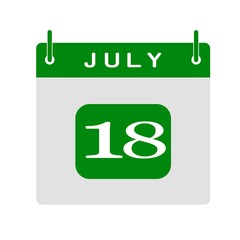 Calendar flat icon 18th of July. Vector illustration.