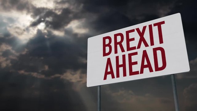 4K Brexit Ahead Warning Sign under Clouds Timelapse