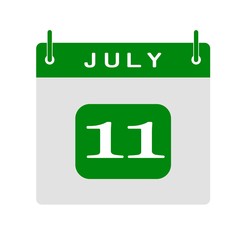 Calendar flat icon 11th of July. Vector illustration.