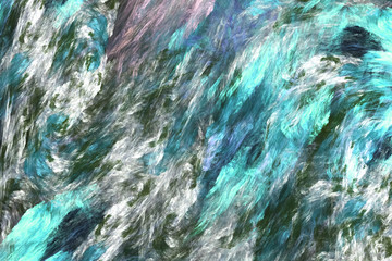 Abstract painted texture. Chaotic blue and green strokes. Fractal background. Fantasy digital art. 3D rendering.