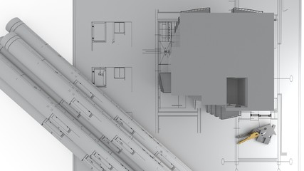 Construction project advertising concept, 3d rendering