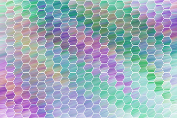 Abstract green, violet and blue hexagonal texture. Geometric fractal background. Fantasy digital art. 3D rendering.