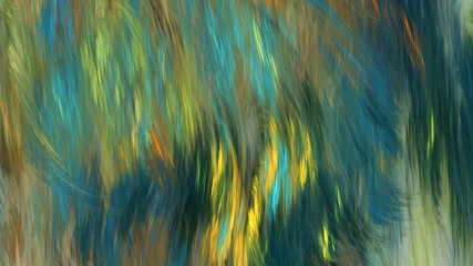 Abstract painted texture. Chaotic blue, yellow and green strokes. Fractal background. Fantasy digital art. 3D rendering.