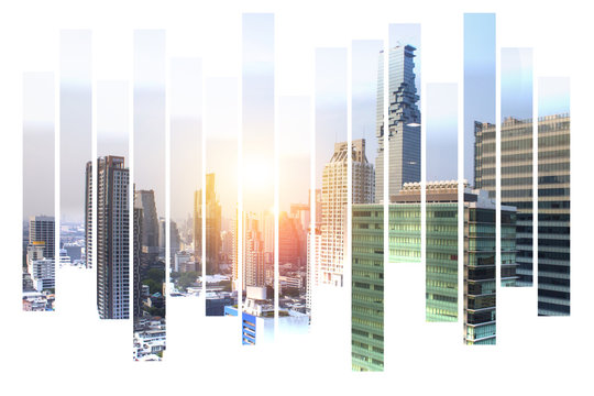 The modern building of Asia Business financial district and commercial in bangkok thailand on Abstract city view Backgorund