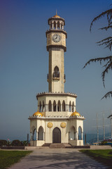 Fototapeta premium Chacha Fountain tower. Georgian grape vodka, chacha, pours from the fountain every day 10-15 minutes