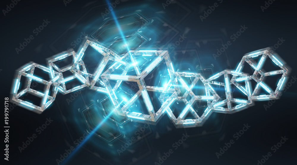 Poster digital blue blockchain illustration 3d rendering