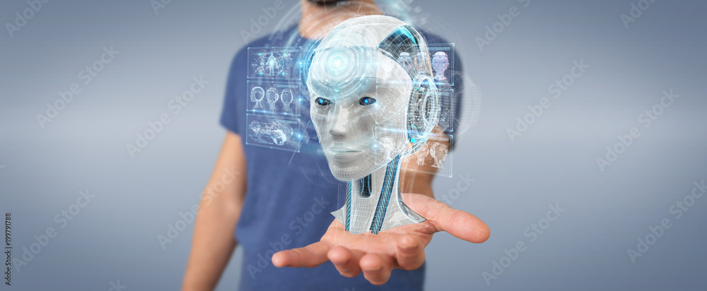 Fototapete businessman using digital artificial intelligence interface 3d rendering