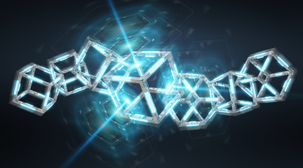 Digital blue Blockchain illustration 3D rendering