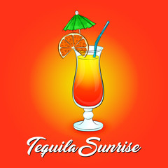 Tequila Sunrise Cocktail Vector illustration on bright background