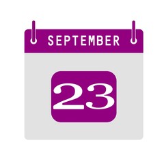 Calendar flat icon 23rd of September. Vector illustration.