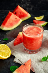 Freshly blended Watermelon smoothie with lemon and mint.