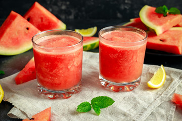 Freshly blended Watermelon smoothie with lemon and mint.
