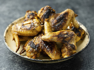 plate of barbecue chicken wing