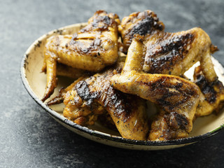 plate of barbecue chicken wing