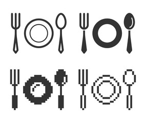 Monochromatic tableware icon in different variants: line, solid, pixel, etc.