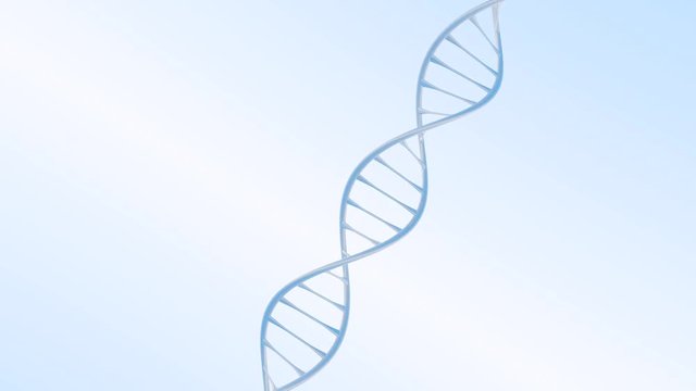 4K - Close DNA silver strand, Double Helix - blue and white background, promotional and business