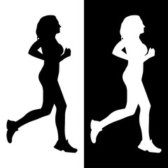 Running woman profile, side view vector silhouette