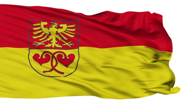 Rietberg flag, city of Germany, realistic animation isolated on white seamless loop - 10 seconds long (alpha channel is included)