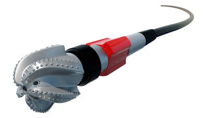 3d illustration Roller bit. Perspective in perspective. 3d modeling, 3d rendering. On a white background. Isolated