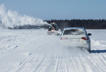 Car ice crossing during the winter season